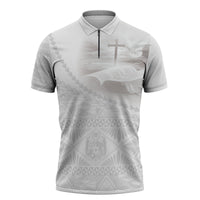 Tonga White Sunday Fakame Zipper Polo Shirt Tokelaufeletoa Kupesi
