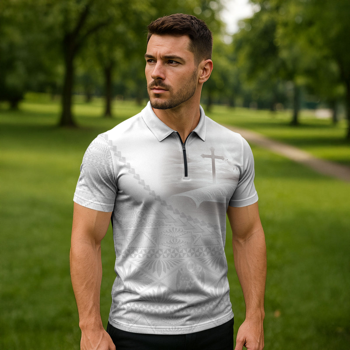 Tonga White Sunday Fakame Zipper Polo Shirt Tokelaufeletoa Kupesi