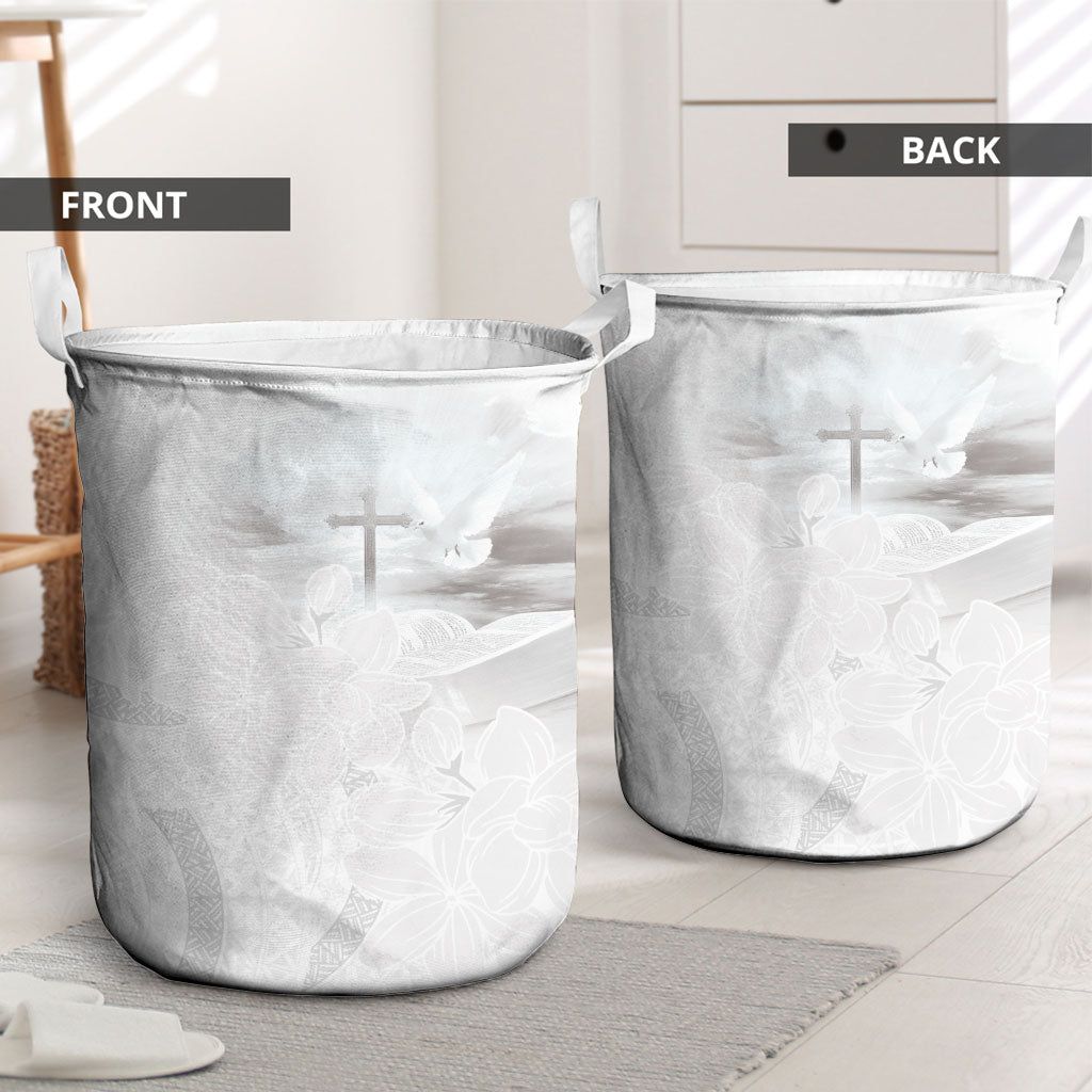 Niue White Sunday Tapu Fanau Laundry Basket Fiti Pua Mix Hiapo Tapa