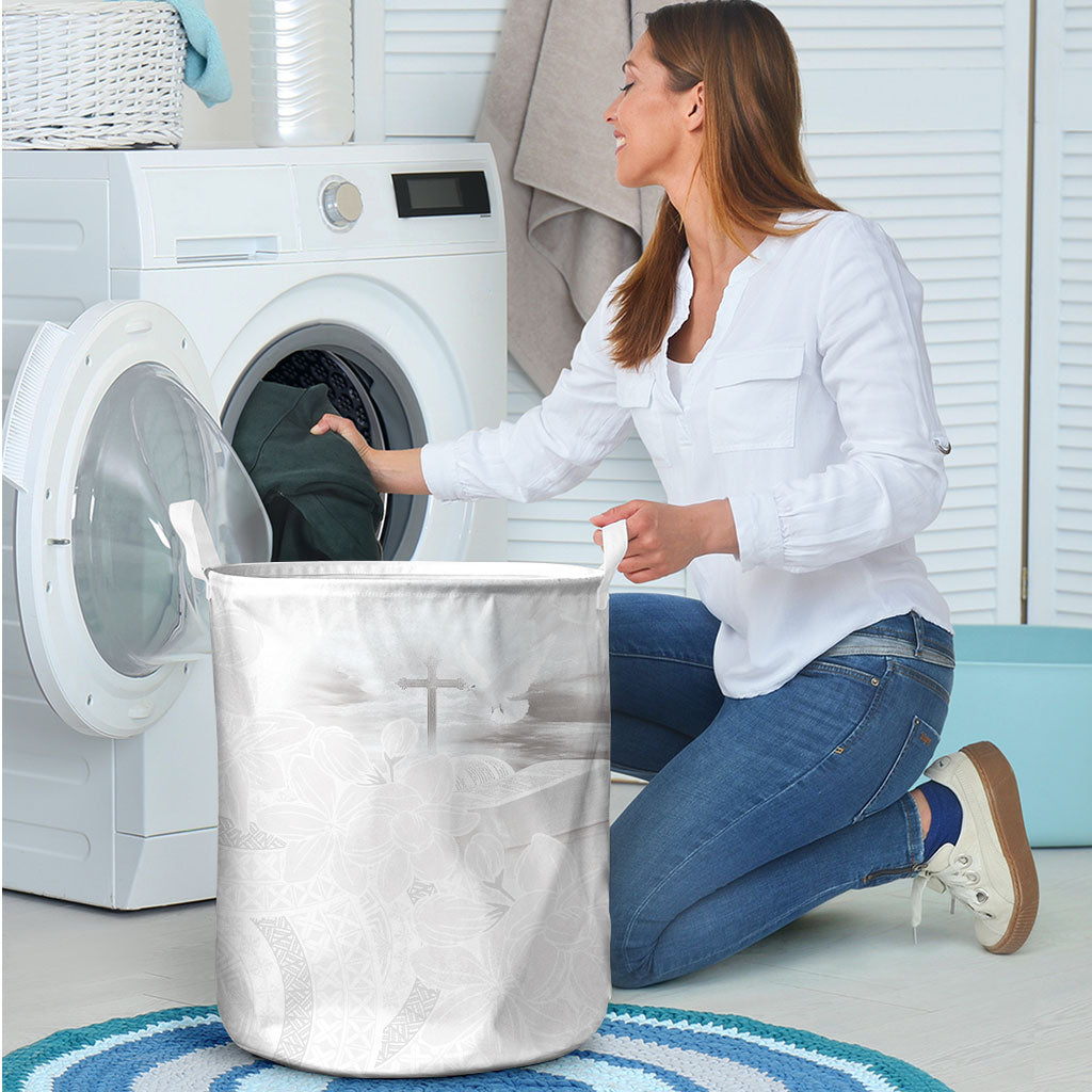 Niue White Sunday Tapu Fanau Laundry Basket Fiti Pua Mix Hiapo Tapa