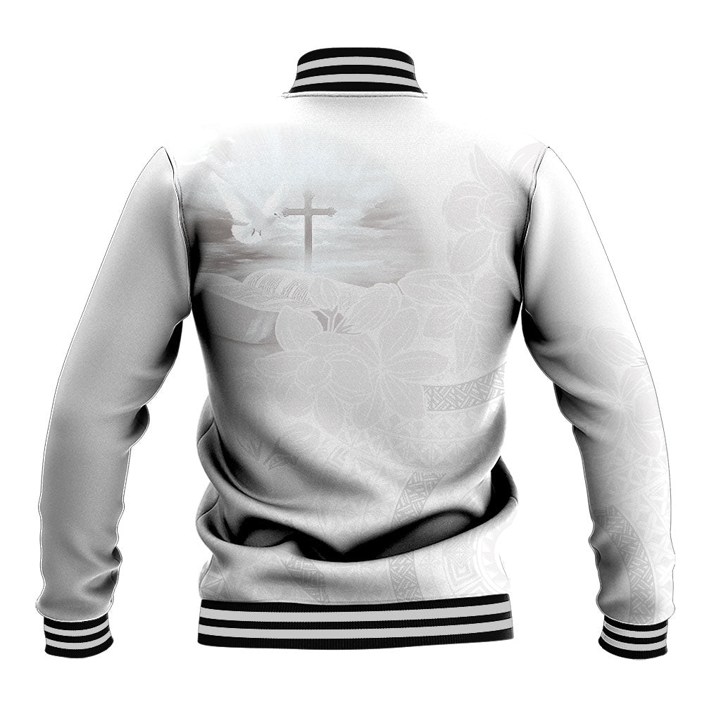 Niue White Sunday Tapu Fanau Baseball Jacket Fiti Pua Mix Hiapo Tapa