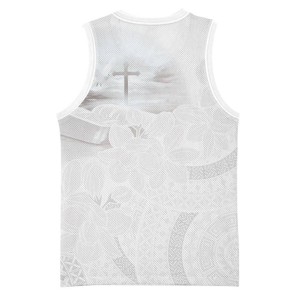 Niue White Sunday Tapu Fanau Basketball Jersey Fiti Pua Mix Hiapo Tapa