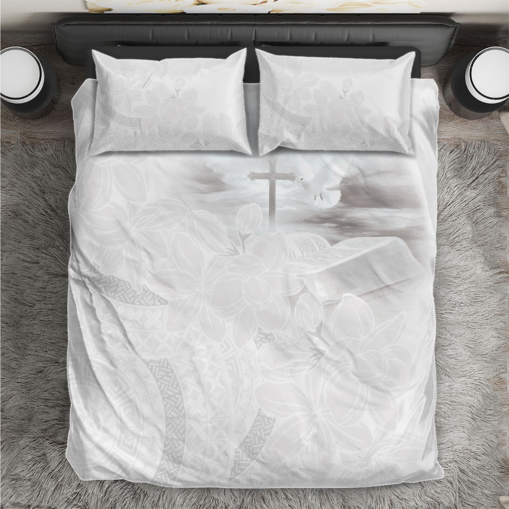 Niue White Sunday Tapu Fanau Bedding Set Fiti Pua Mix Hiapo Tapa