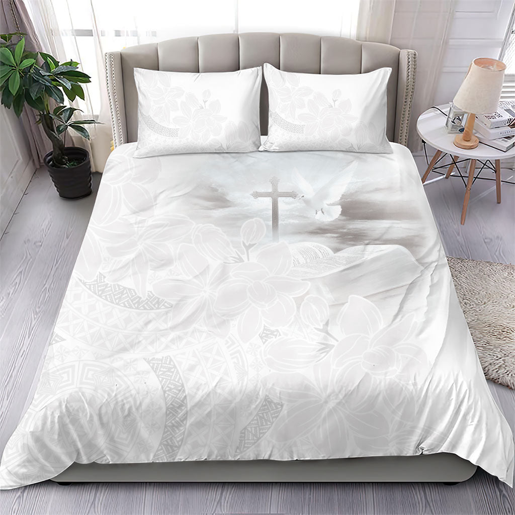 Niue White Sunday Tapu Fanau Bedding Set Fiti Pua Mix Hiapo Tapa