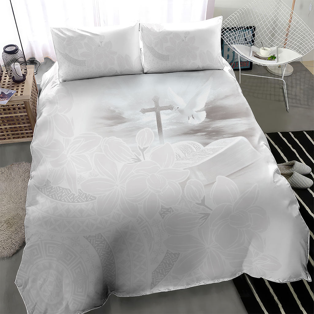 Niue White Sunday Tapu Fanau Bedding Set Fiti Pua Mix Hiapo Tapa