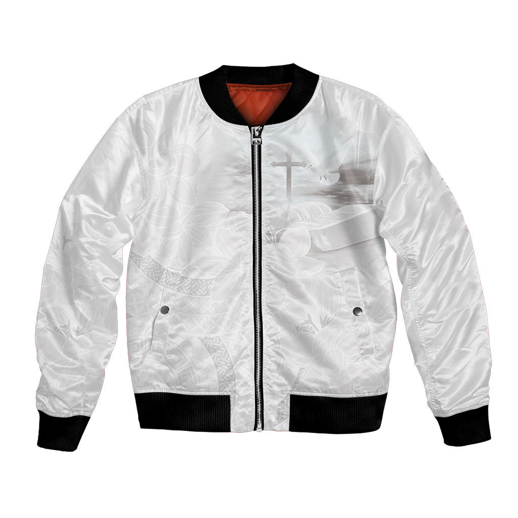 Niue White Sunday Tapu Fanau Bomber Jacket Fiti Pua Mix Hiapo Tapa