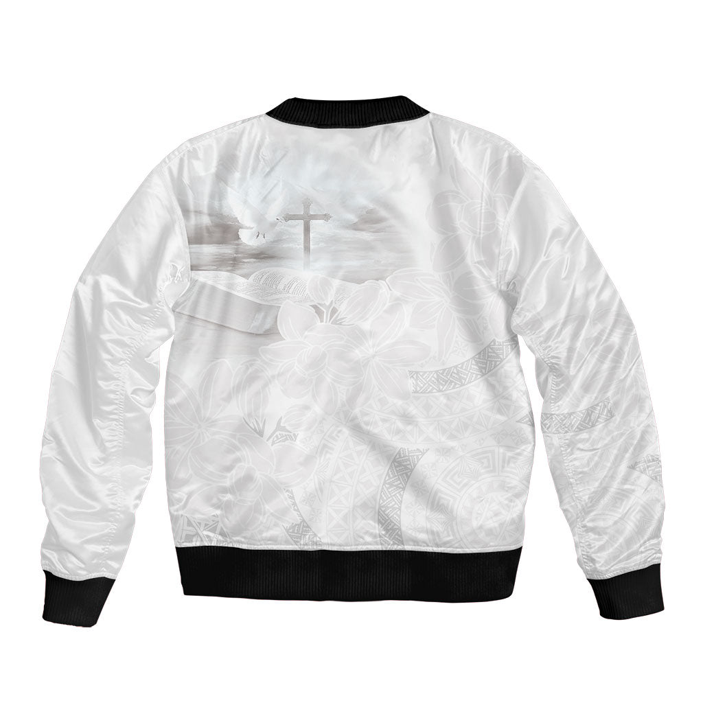 Niue White Sunday Tapu Fanau Bomber Jacket Fiti Pua Mix Hiapo Tapa
