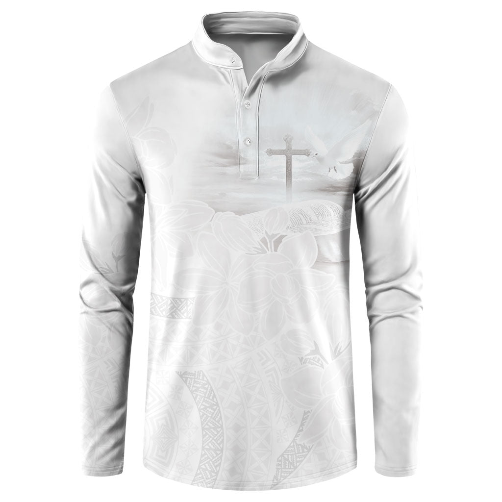 Niue White Sunday Tapu Fanau Button Sweatshirt Fiti Pua Mix Hiapo Tapa