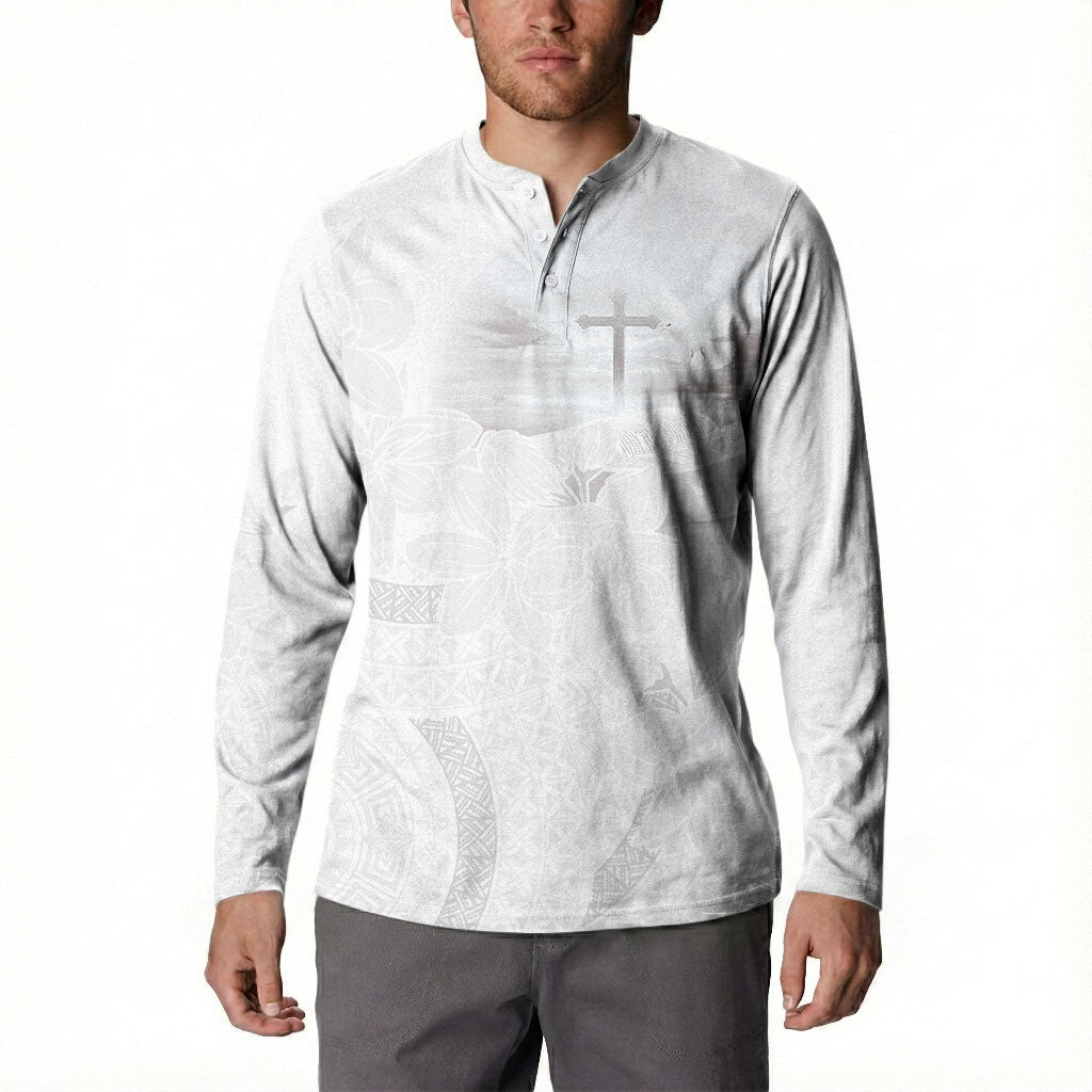 Niue White Sunday Tapu Fanau Button Sweatshirt Fiti Pua Mix Hiapo Tapa