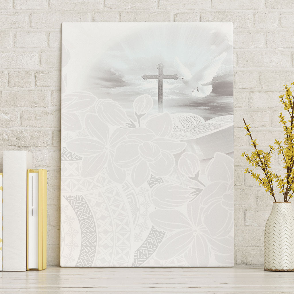 Niue White Sunday Tapu Fanau Canvas Wall Art Fiti Pua Mix Hiapo Tapa