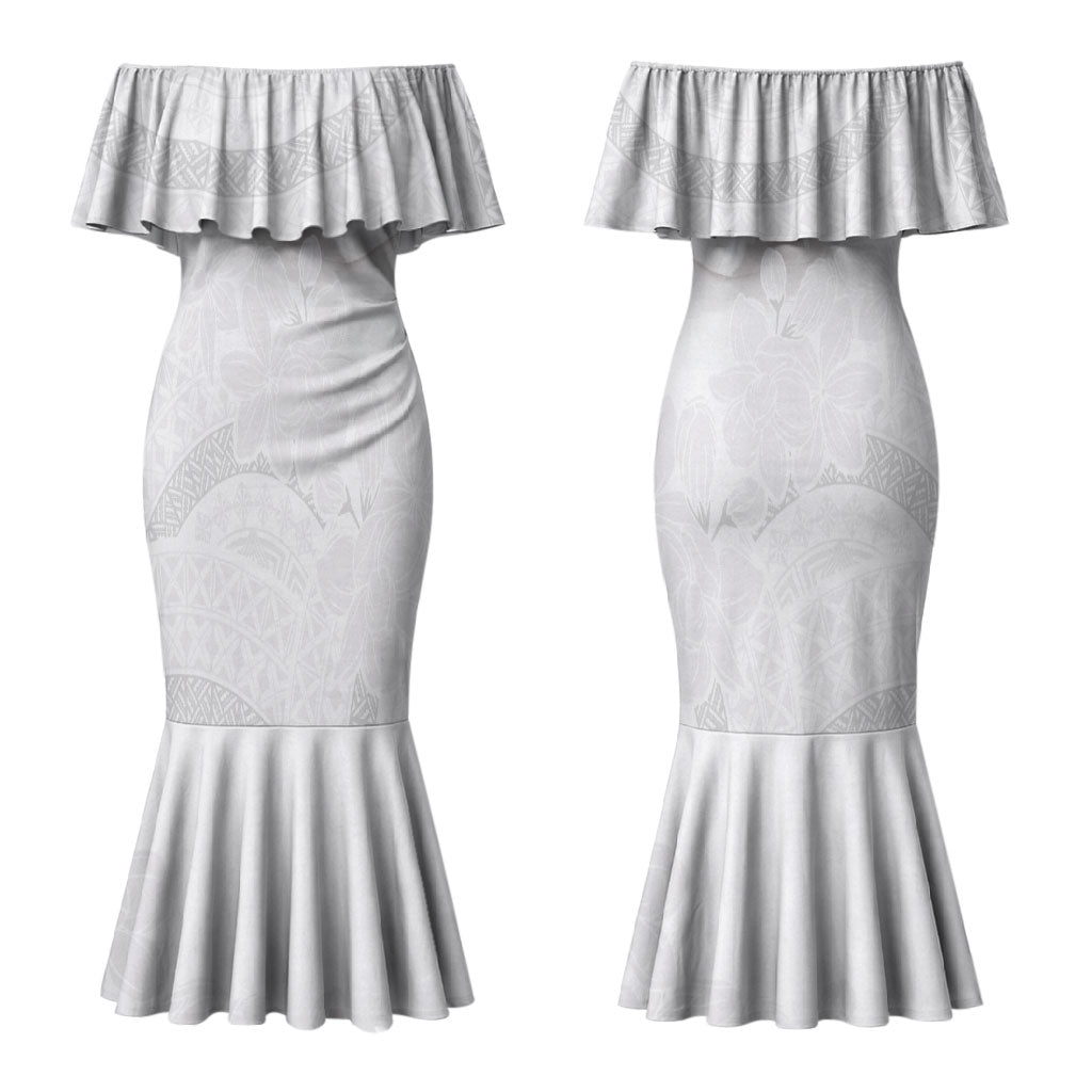 Niue White Sunday Tapu Fanau Couples Matching Mermaid Dress and Hawaiian Shirt Fiti Pua Mix Hiapo Tapa