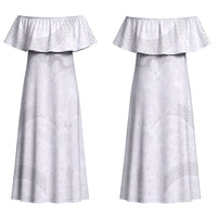 Niue White Sunday Tapu Fanau Couples Matching Off Shoulder Maxi Dress and Hawaiian Shirt Fiti Pua Mix Hiapo Tapa