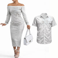 Niue White Sunday Tapu Fanau Couples Matching Off The Shoulder Long Sleeve Dress and Hawaiian Shirt Fiti Pua Mix Hiapo Tapa