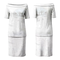 Niue White Sunday Tapu Fanau Couples Matching Puletasi and Long Sleeve Button Shirt Fiti Pua Mix Hiapo Tapa