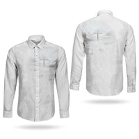 Niue White Sunday Tapu Fanau Couples Matching Short Sleeve Bodycon Dress and Long Sleeve Button Shirt Fiti Pua Mix Hiapo Tapa