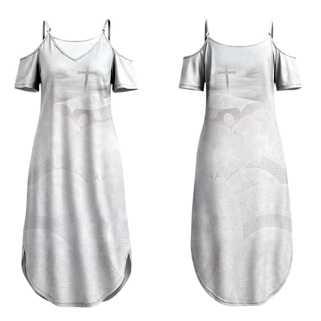Niue White Sunday Tapu Fanau Couples Matching Summer Maxi Dress and Long Sleeve Button Shirt Fiti Pua Mix Hiapo Tapa