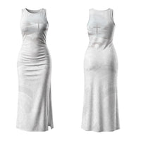 Niue White Sunday Tapu Fanau Couples Matching Tank Maxi Dress and Long Sleeve Button Shirt Fiti Pua Mix Hiapo Tapa