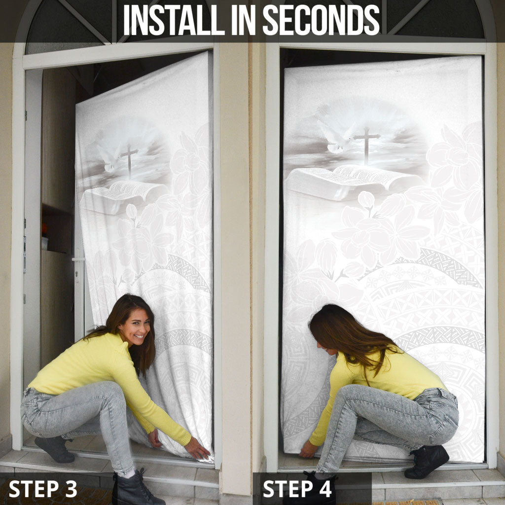 Niue White Sunday Tapu Fanau Door Cover Fiti Pua Mix Hiapo Tapa