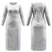 Niue White Sunday Tapu Fanau Family Matching Long Sleeve Bodycon Dress and Hawaiian Shirt Fiti Pua Mix Hiapo Tapa