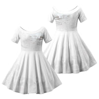 Niue White Sunday Tapu Fanau Family Matching Off The Shoulder Long Sleeve Dress and Hawaiian Shirt Fiti Pua Mix Hiapo Tapa