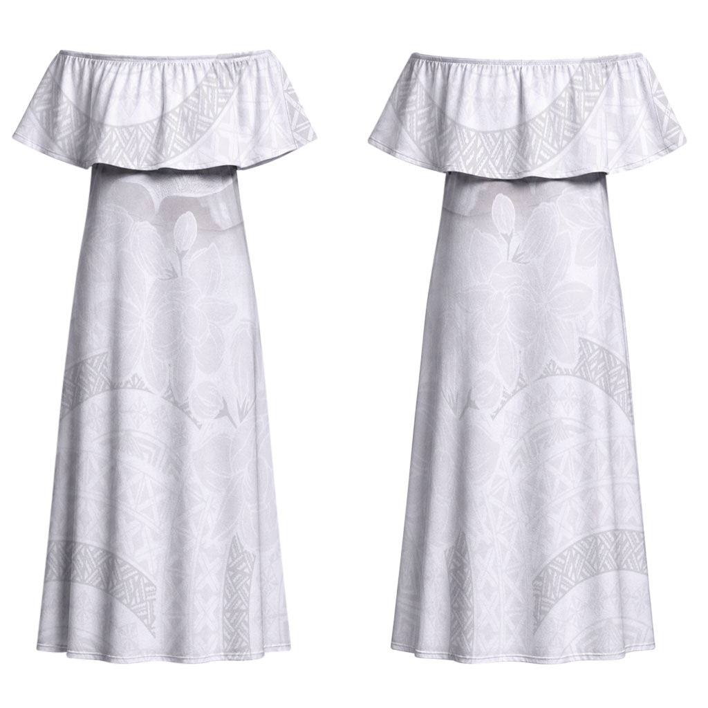 Niue White Sunday Tapu Fanau Family Matching Off Shoulder Maxi Dress and Hawaiian Shirt Fiti Pua Mix Hiapo Tapa