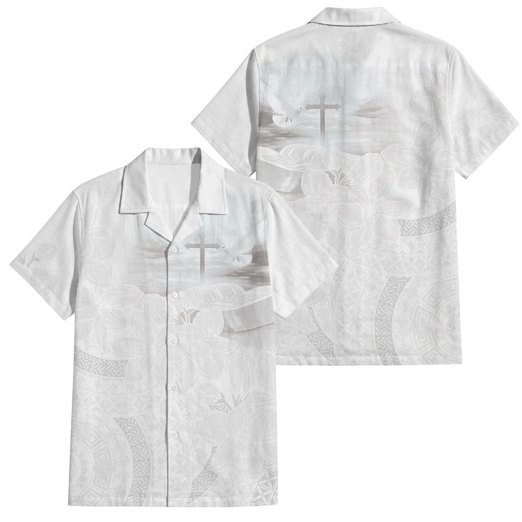 Niue White Sunday Tapu Fanau Family Matching Off Shoulder Short Dress and Hawaiian Shirt Fiti Pua Mix Hiapo Tapa