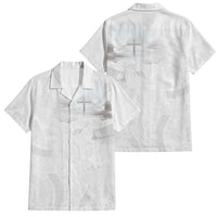 Niue White Sunday Tapu Fanau Family Matching Off Shoulder Short Dress and Hawaiian Shirt Fiti Pua Mix Hiapo Tapa