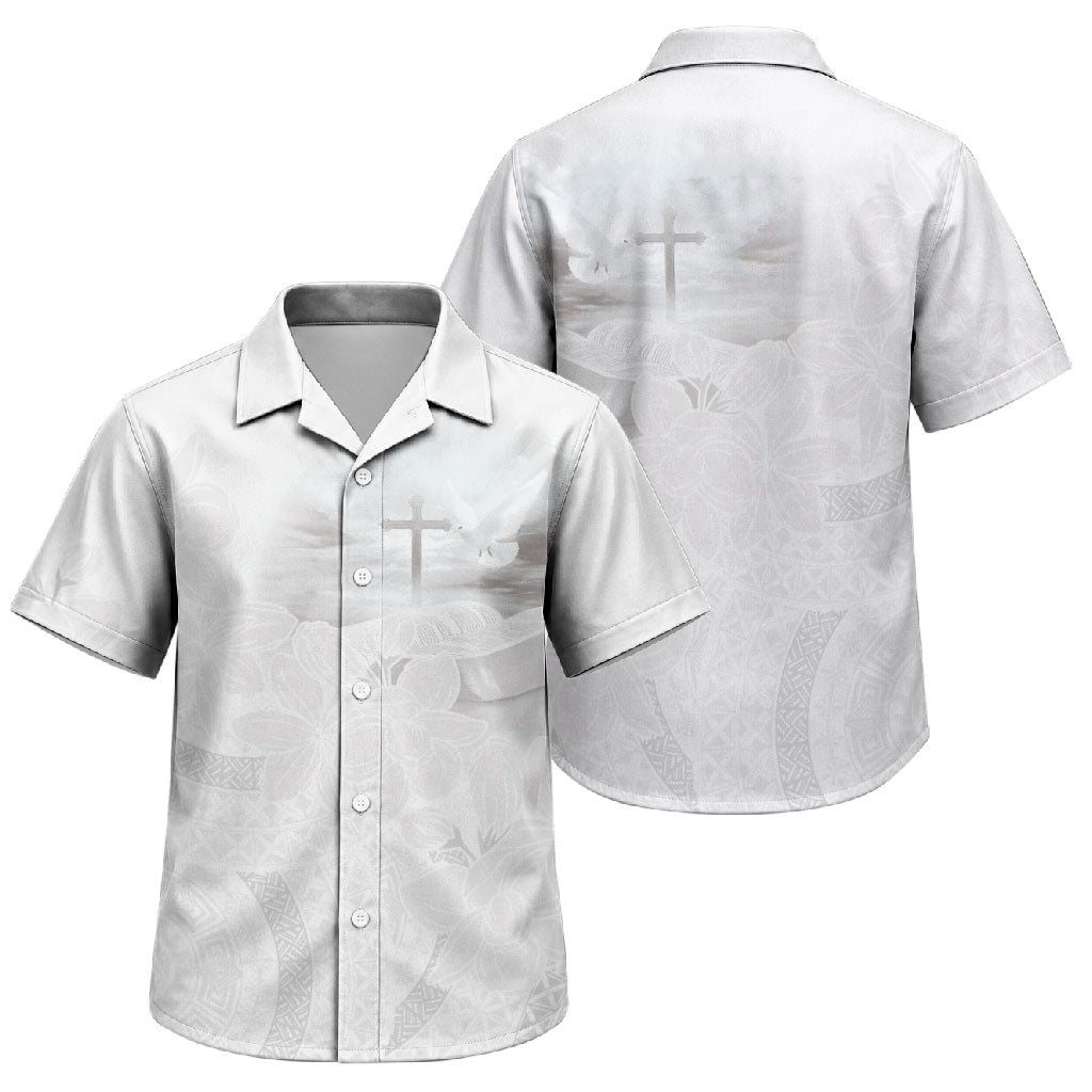 Niue White Sunday Tapu Fanau Family Matching Off Shoulder Short Dress and Hawaiian Shirt Fiti Pua Mix Hiapo Tapa