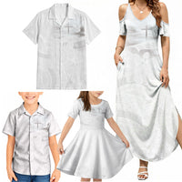 Niue White Sunday Tapu Fanau Family Matching Summer Maxi Dress and Hawaiian Shirt Fiti Pua Mix Hiapo Tapa