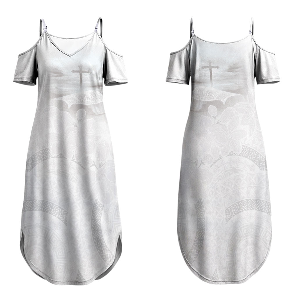 Niue White Sunday Tapu Fanau Family Matching Summer Maxi Dress and Hawaiian Shirt Fiti Pua Mix Hiapo Tapa