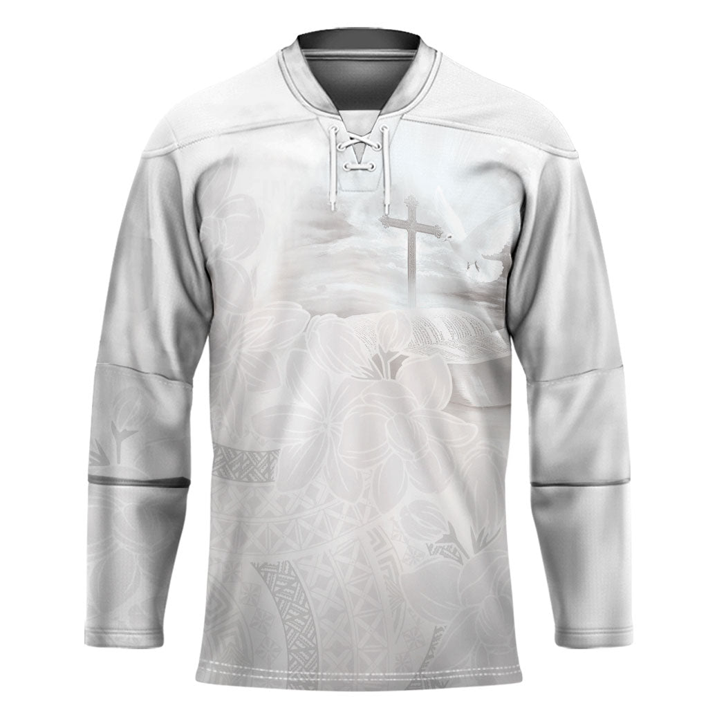Niue White Sunday Tapu Fanau Hockey Jersey Fiti Pua Mix Hiapo Tapa