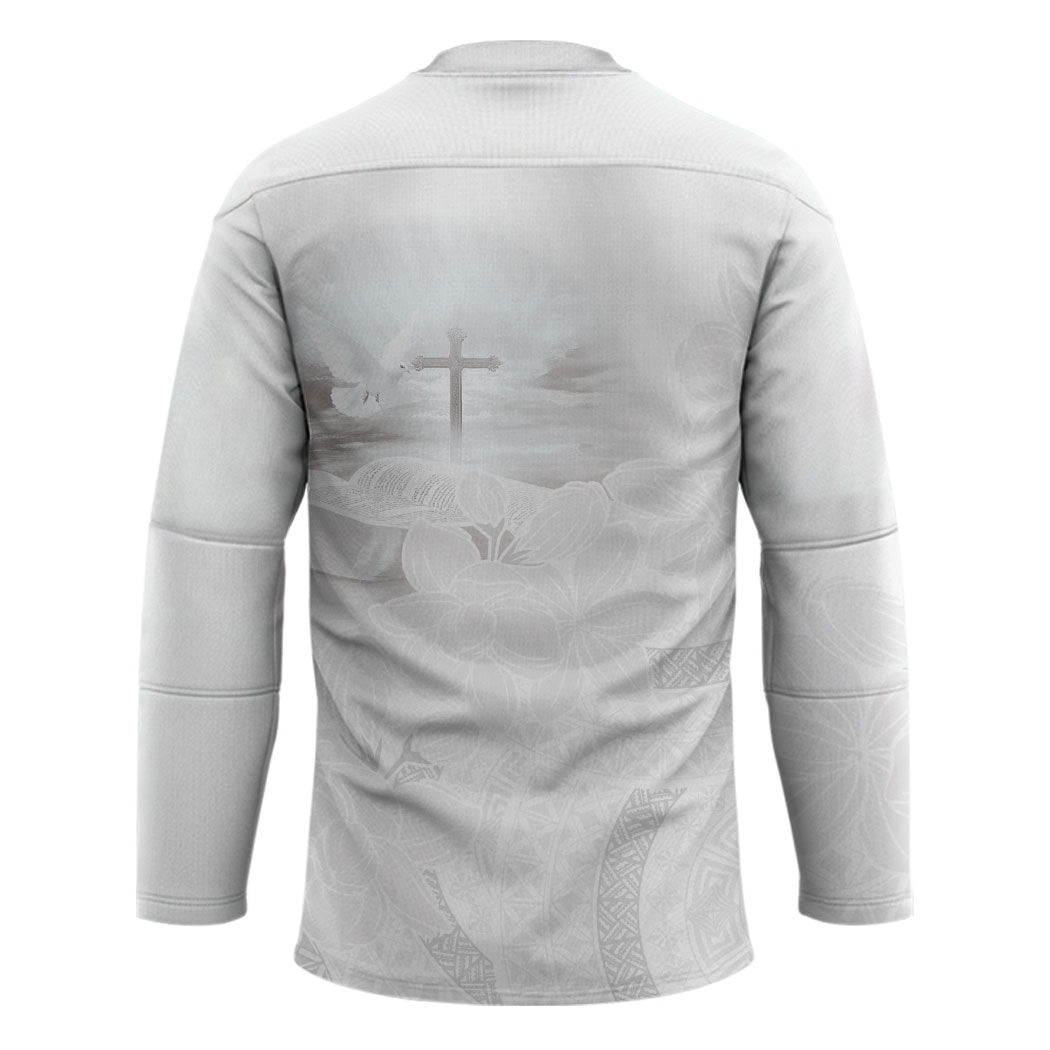 Niue White Sunday Tapu Fanau Hockey Jersey Fiti Pua Mix Hiapo Tapa