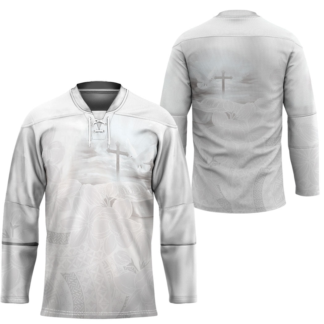 Niue White Sunday Tapu Fanau Hockey Jersey Fiti Pua Mix Hiapo Tapa