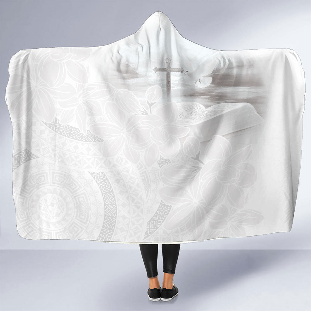 Niue White Sunday Tapu Fanau Hooded Blanket Fiti Pua Mix Hiapo Tapa