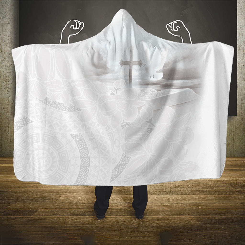 Niue White Sunday Tapu Fanau Hooded Blanket Fiti Pua Mix Hiapo Tapa