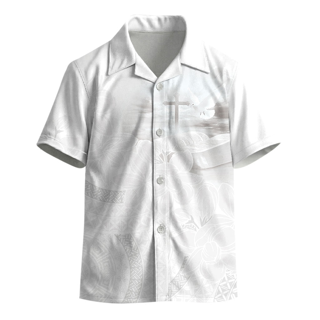 Niue White Sunday Tapu Fanau Kid Hawaiian Shirt Fiti Pua Mix Hiapo Tapa