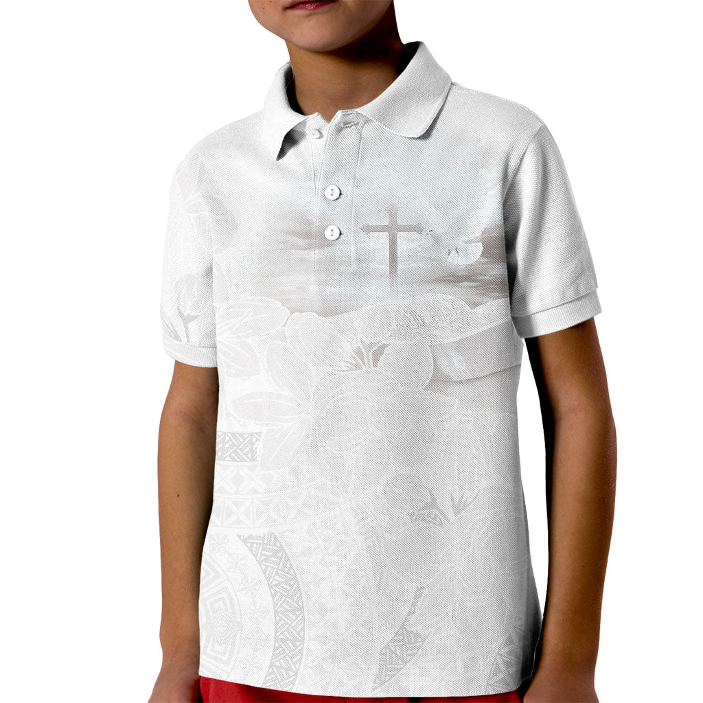 Niue White Sunday Tapu Fanau Kid Polo Shirt Fiti Pua Mix Hiapo Tapa