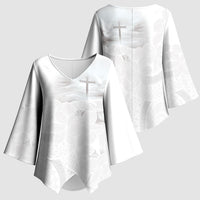 Niue White Sunday Tapu Fanau Kimono Sleeve Blouse Fiti Pua Mix Hiapo Tapa