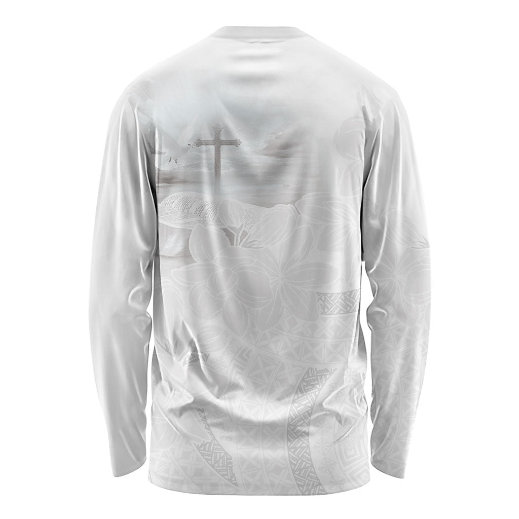 Niue White Sunday Tapu Fanau Long Sleeve Shirt Fiti Pua Mix Hiapo Tapa