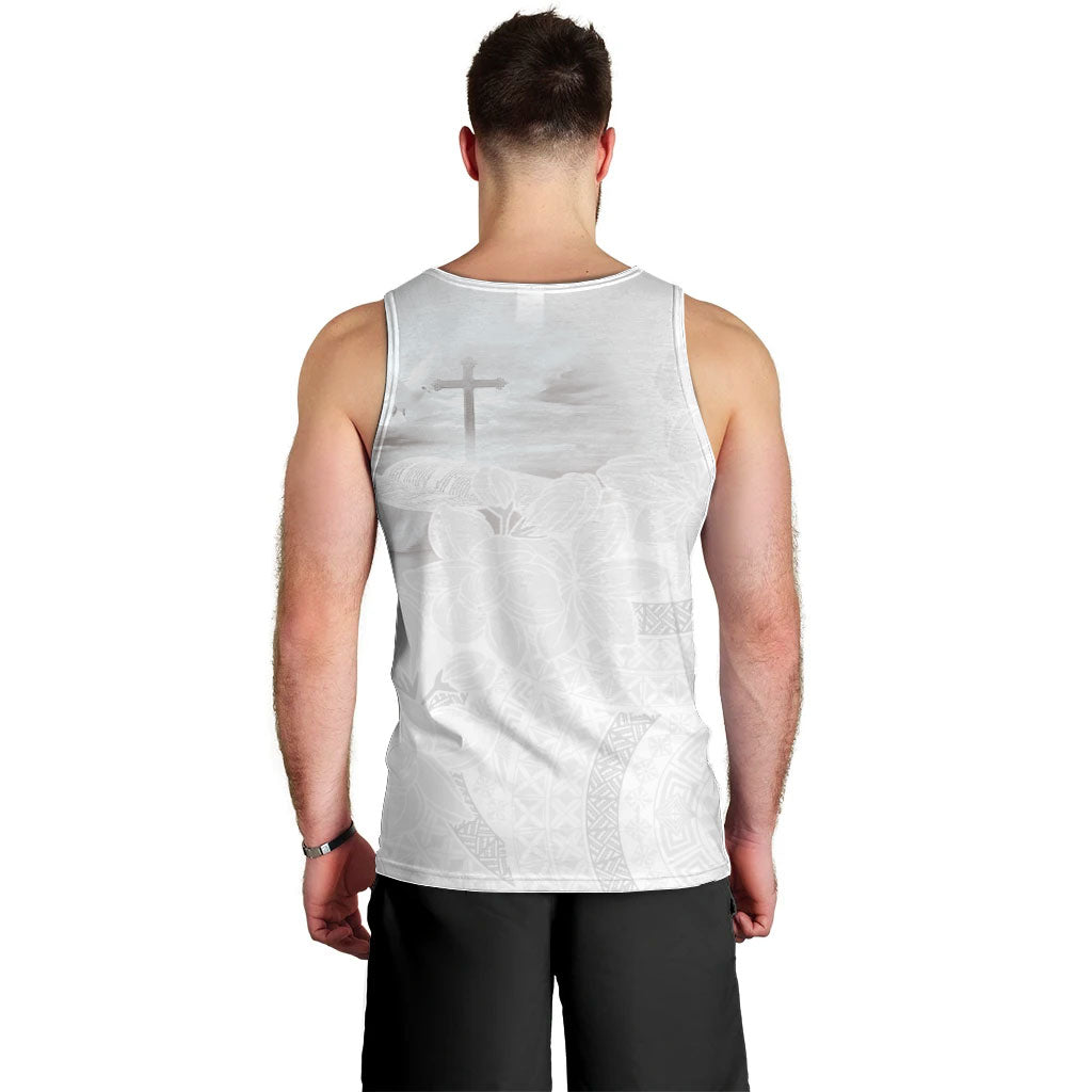 Niue White Sunday Tapu Fanau Men Tank Top Fiti Pua Mix Hiapo Tapa