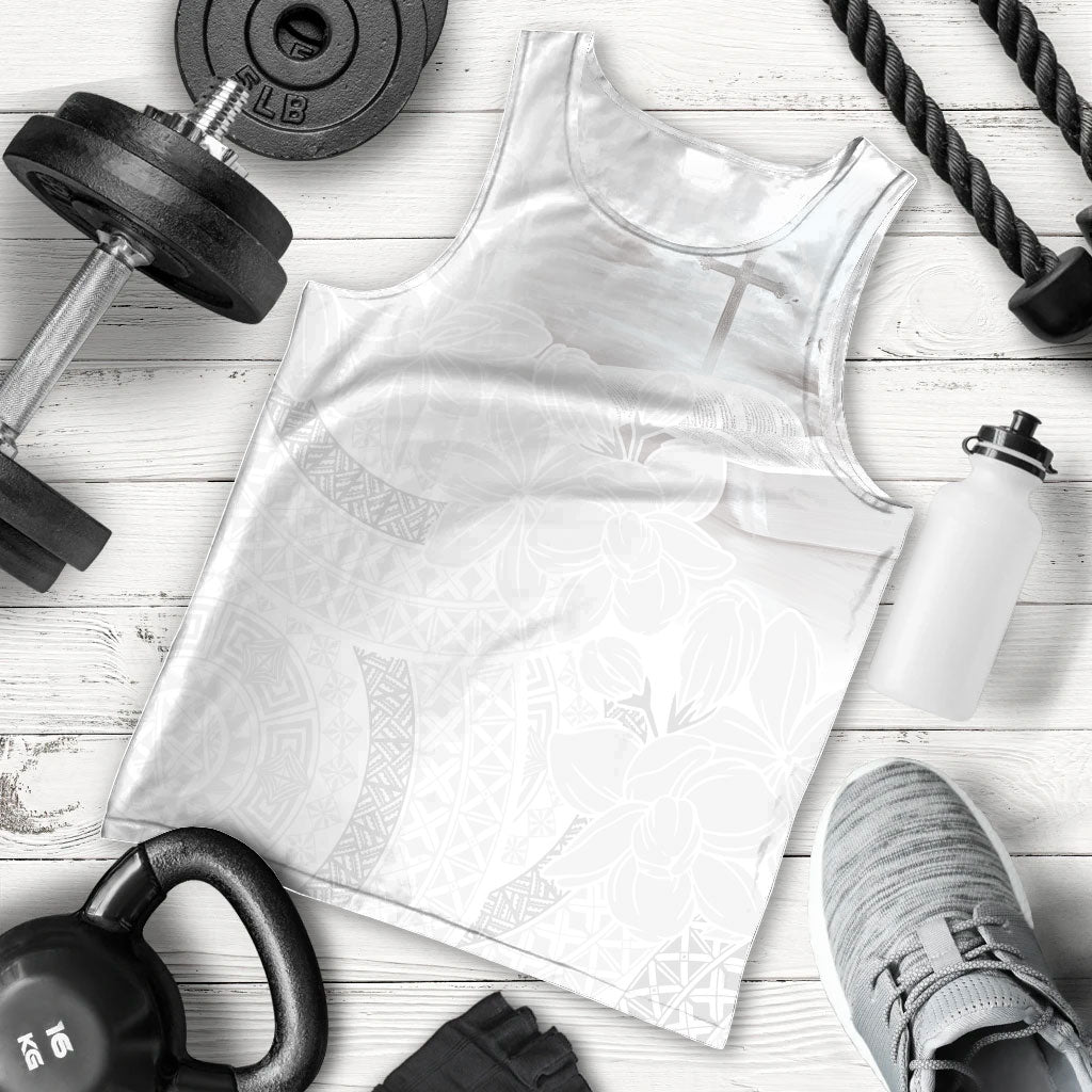 Niue White Sunday Tapu Fanau Men Tank Top Fiti Pua Mix Hiapo Tapa