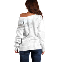 Niue White Sunday Tapu Fanau Off Shoulder Sweater Fiti Pua Mix Hiapo Tapa