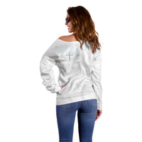 Niue White Sunday Tapu Fanau Off Shoulder Sweater Fiti Pua Mix Hiapo Tapa