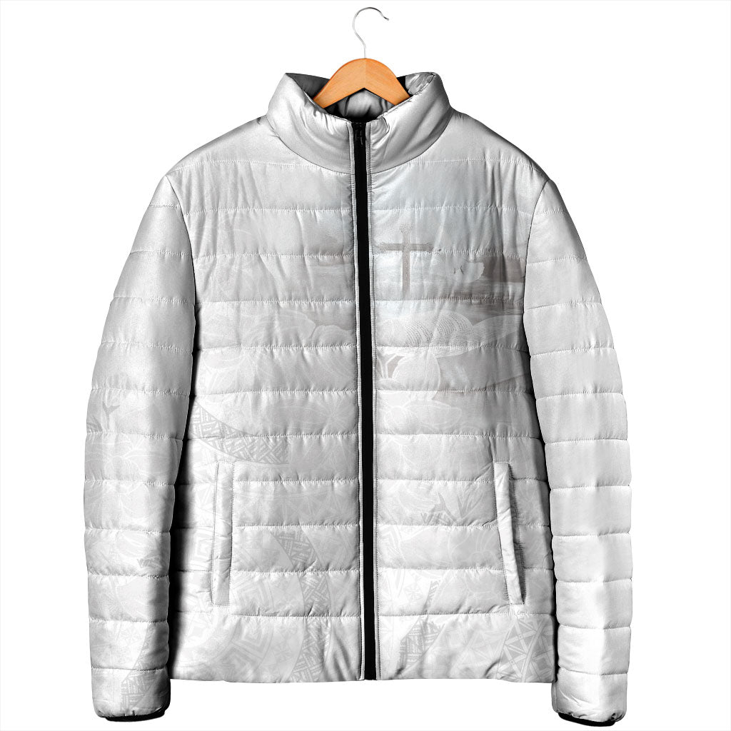 Niue White Sunday Tapu Fanau Padded Jacket Fiti Pua Mix Hiapo Tapa