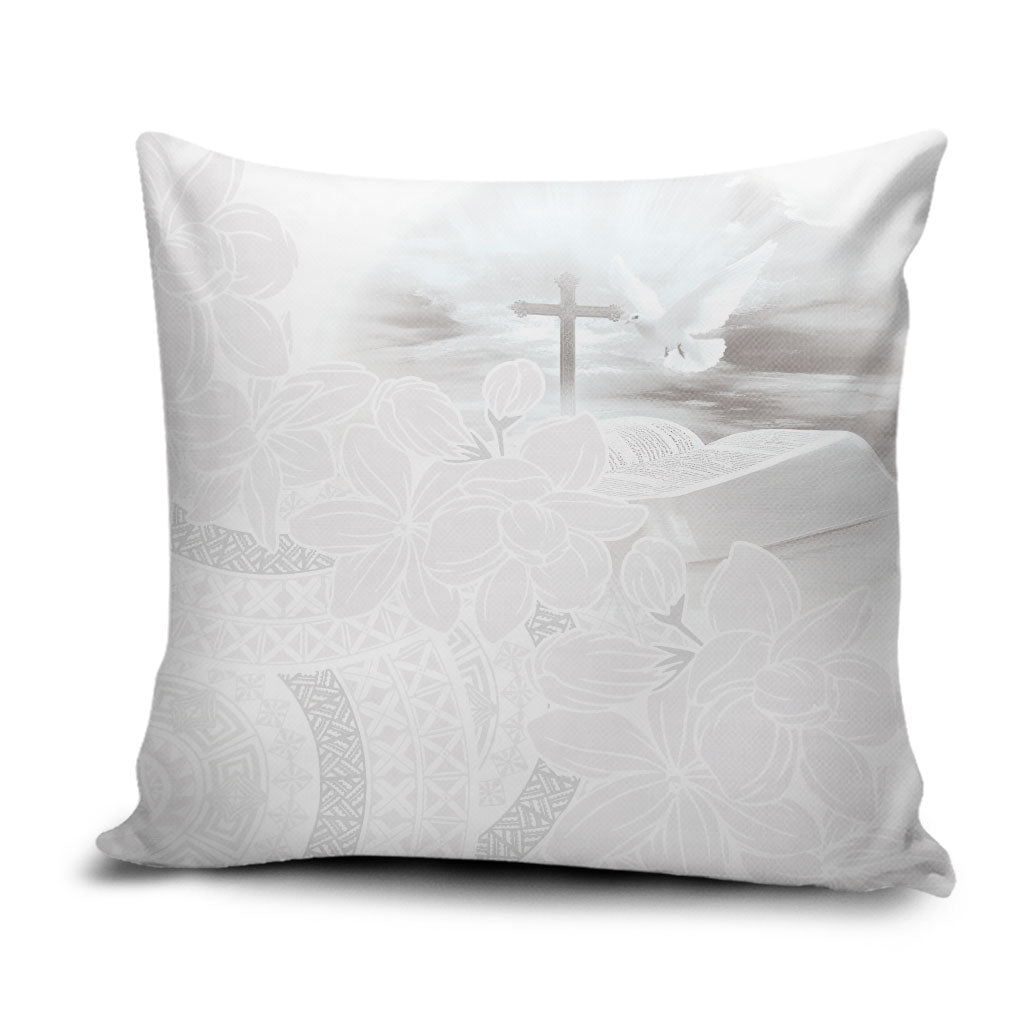 Niue White Sunday Tapu Fanau Pillow Cover Fiti Pua Mix Hiapo Tapa