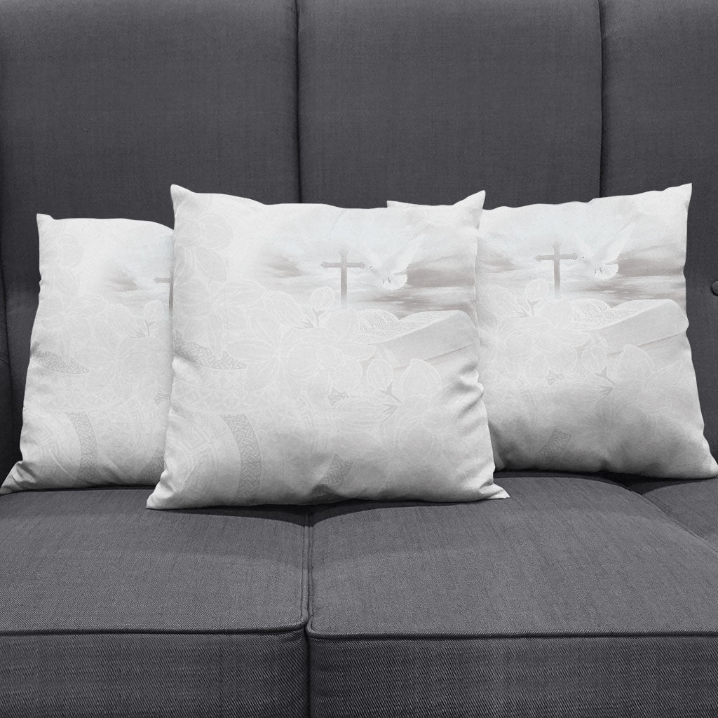 Niue White Sunday Tapu Fanau Pillow Cover Fiti Pua Mix Hiapo Tapa