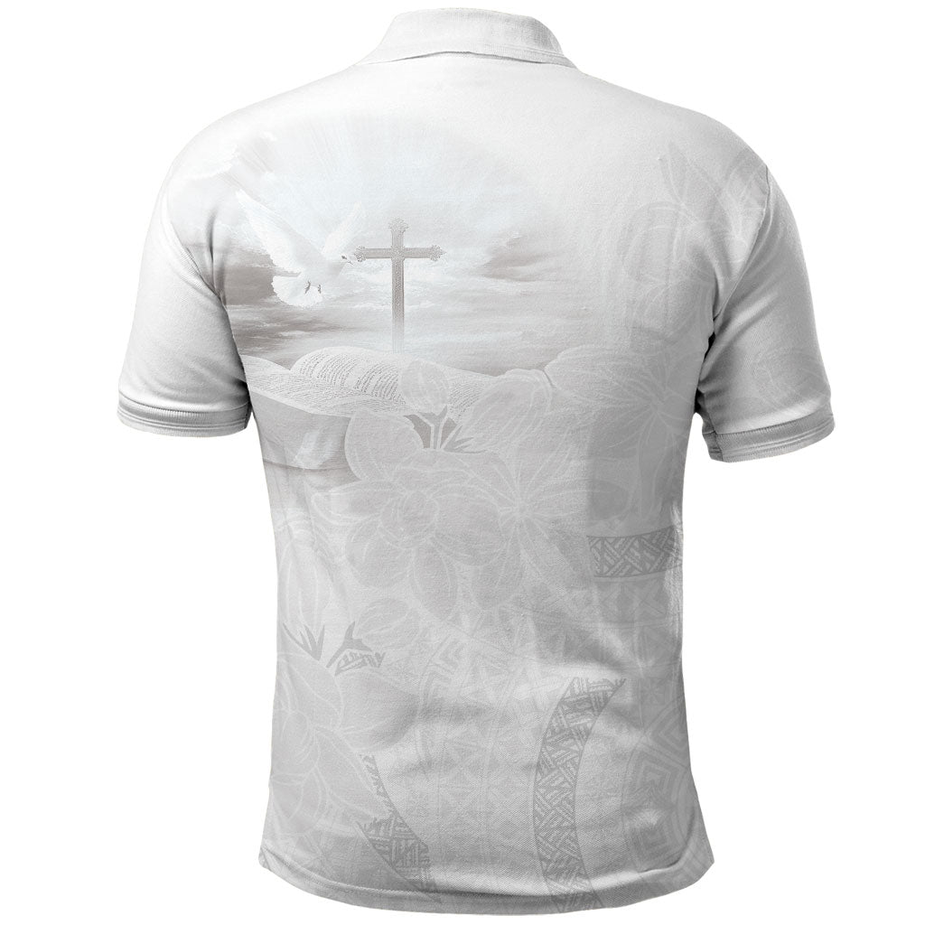 Niue White Sunday Tapu Fanau Polo Shirt Fiti Pua Mix Hiapo Tapa