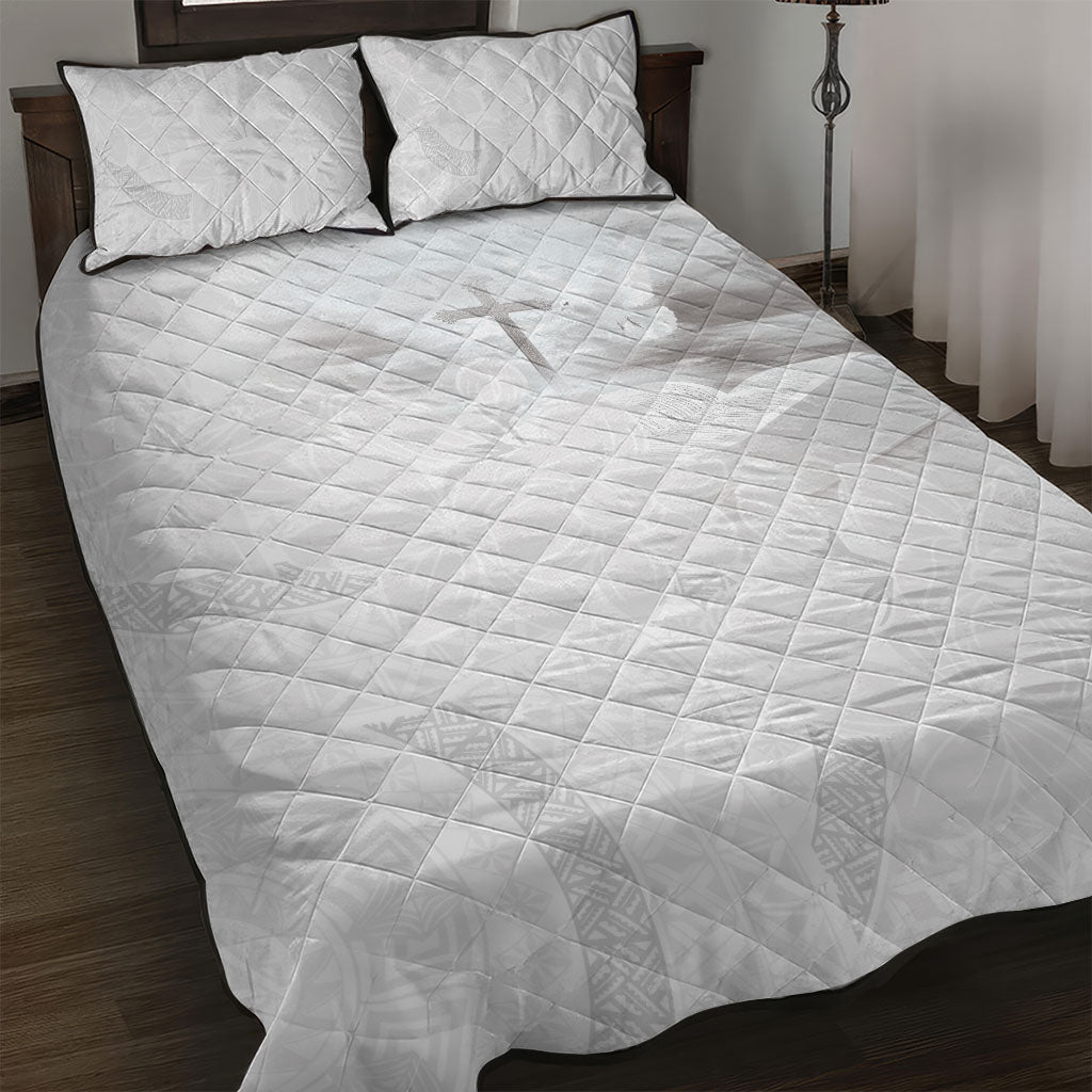 Niue White Sunday Tapu Fanau Quilt Bed Set Fiti Pua Mix Hiapo Tapa