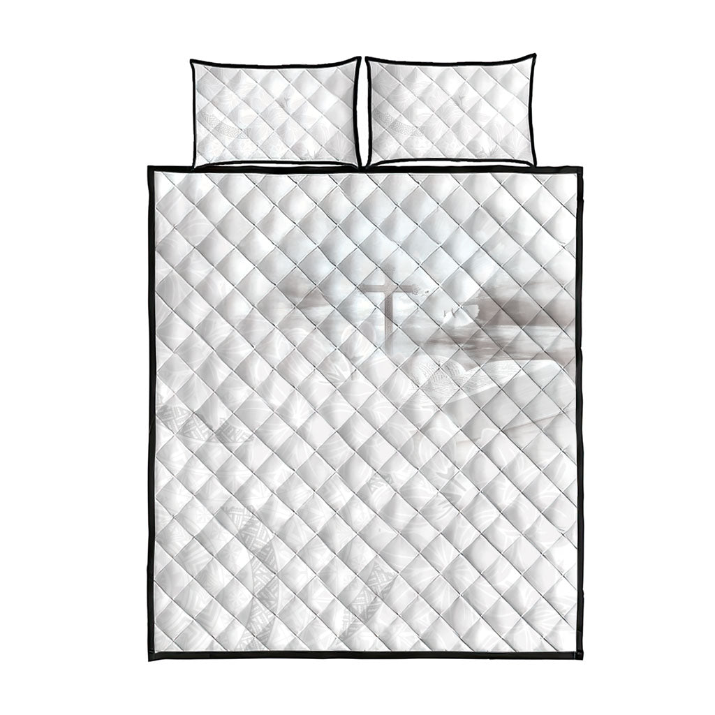 Niue White Sunday Tapu Fanau Quilt Bed Set Fiti Pua Mix Hiapo Tapa