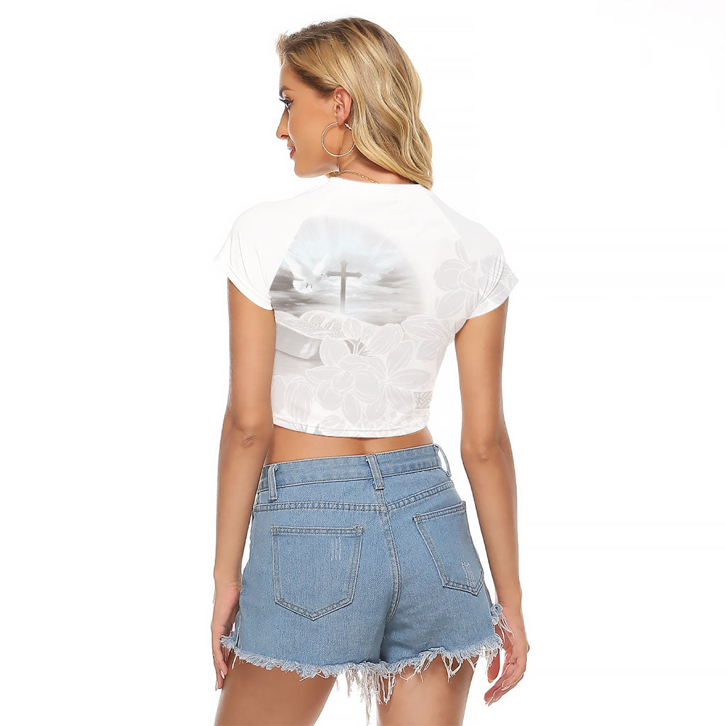 Niue White Sunday Tapu Fanau Raglan Cropped T Shirt Fiti Pua Mix Hiapo Tapa